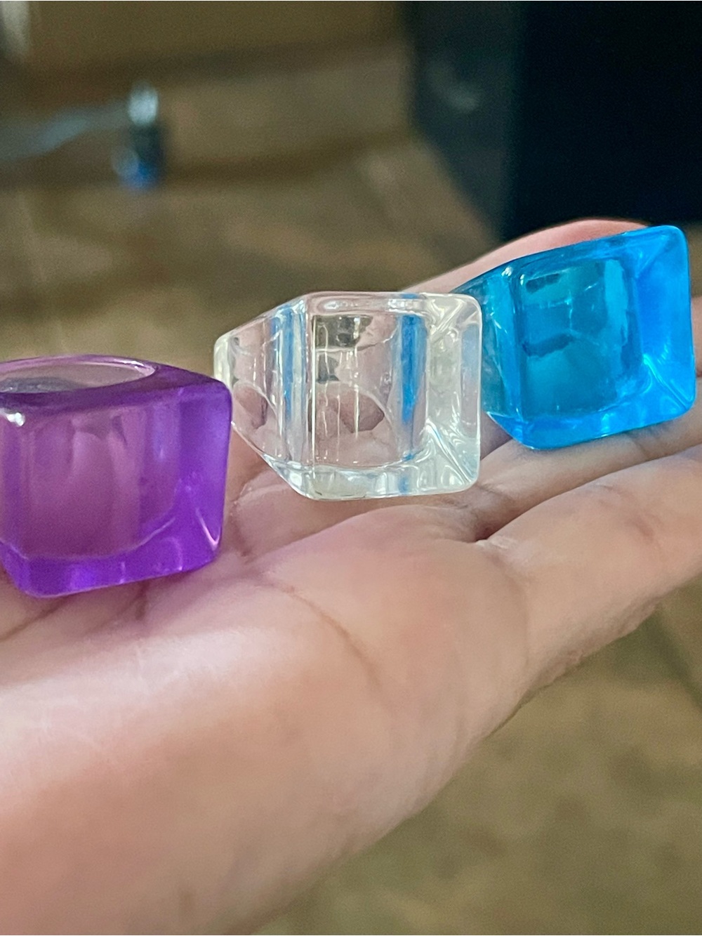 Acrylic Square Statement Ring - Purple, Clear & Blue